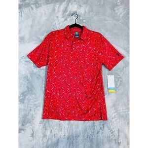 Pro Tour Golf Polo Mens S Red NWT Cocktail Print Coolplay UPF 50 Short Sleeve